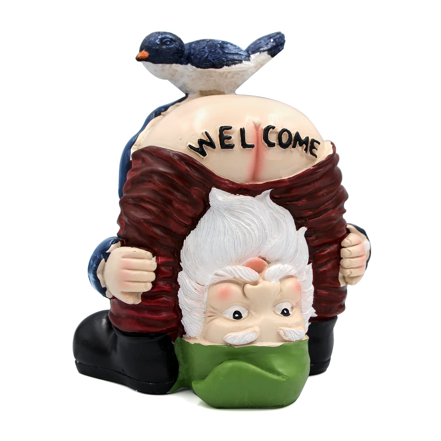 Garden Gnome Statue, Funny Garden Bird Welcome Figurines Resin Sculpture Creative Novelty Gift for Outdoor Indoor Patio Lawn Yard Porch Ornament Decor Garden Gift Dimensions 6.3 * 5.1 * 4.3in