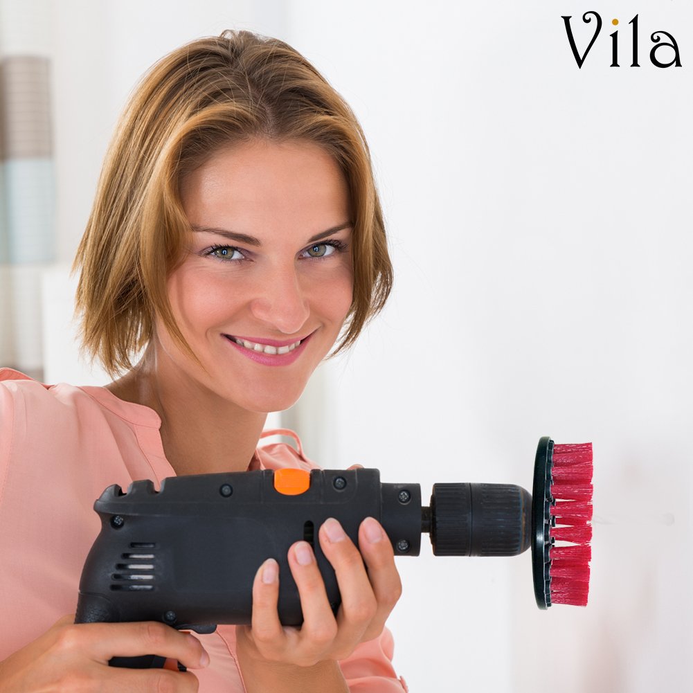Drill Brush by Vila - Attaches to Any Drill - Effectively Removes Carpet Stains, Bathroom and Tile Grime - Save yourself Time and Energy with this cleaning tool