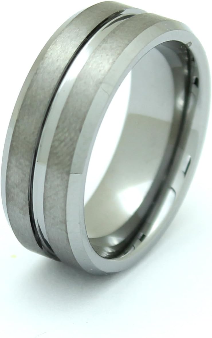 Modern Elements Matte Finish Tungsten Carbide 8MM Mens Wedding Band Metal Ring - Brushed Top Polished Channel