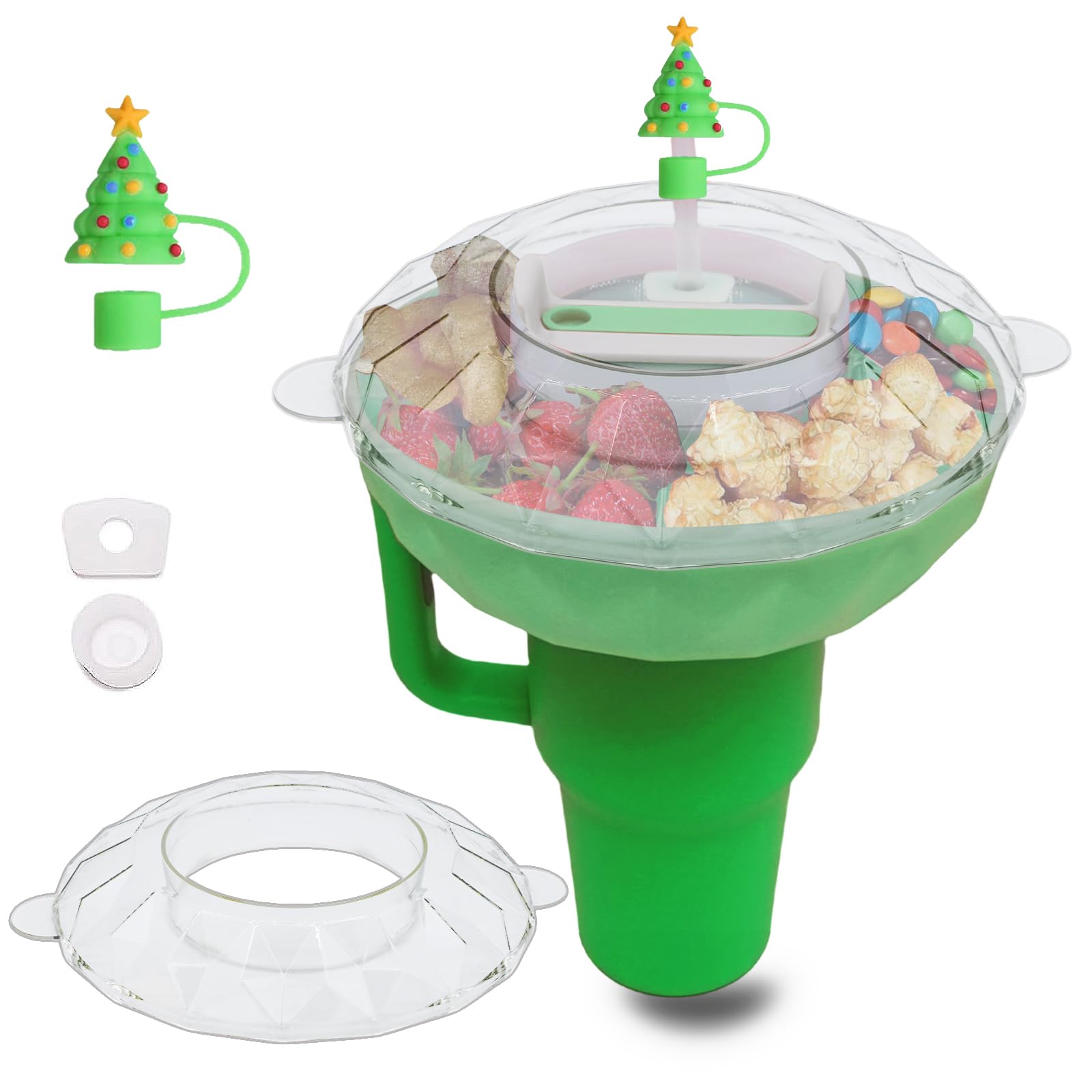 Snack Tray with Lid for Stanley Cup 40 oz, Accessories for Stanley Cup, Leak Stopper, Straw Cover for Stan ley Cups 1.0/2.0, Snack Bowls with 4 Compartments for Candy Popcorn Chip For Cinema (Green)