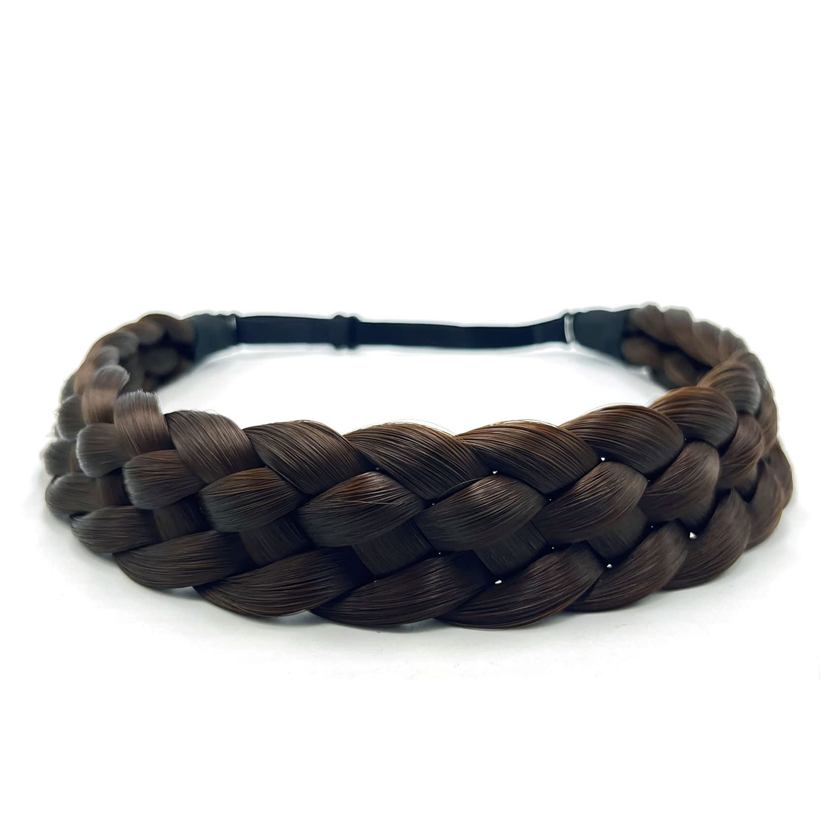 TOECWEGR Braided Hair Band 5 Strands Braids Hair Scrunchie Classic Chunky Elastic Synthetic Headband Women's Beauty Accessories (Teal Brown)