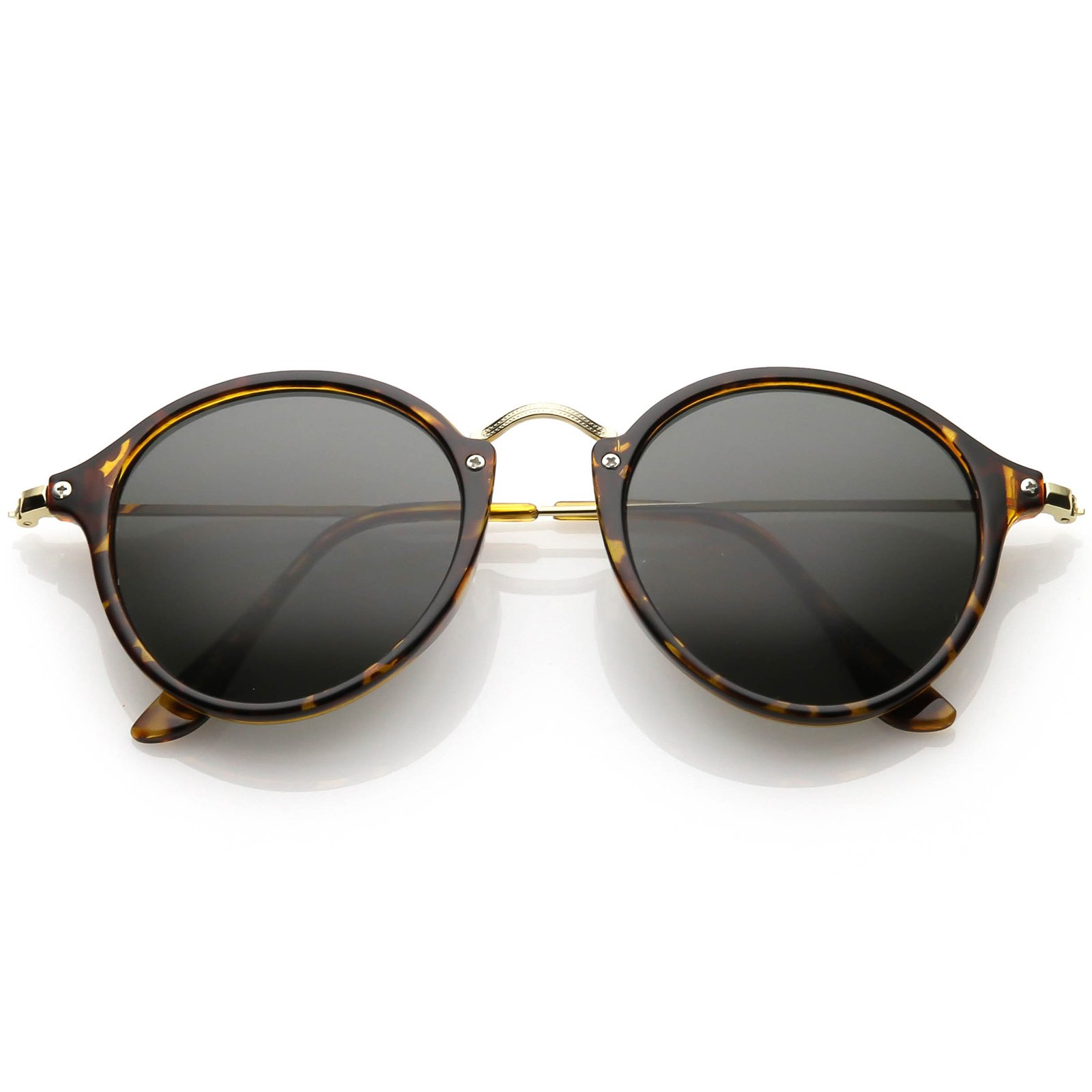 Iconic Classic Dapper Thin Metal Temple Tinted Lens Round Sunglasses 49mm