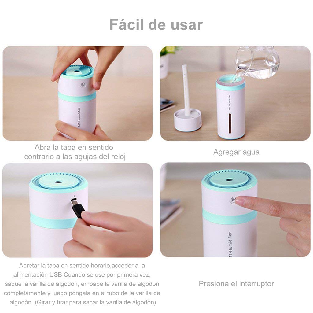 Humidificador de Vapor 240ml, Ultrasónico Mini Humidificador aire USB Vaporizador Mini automóvil humidificador portátil, apagado automático, con luz de led para el Dormitorio Oficina de Viaje