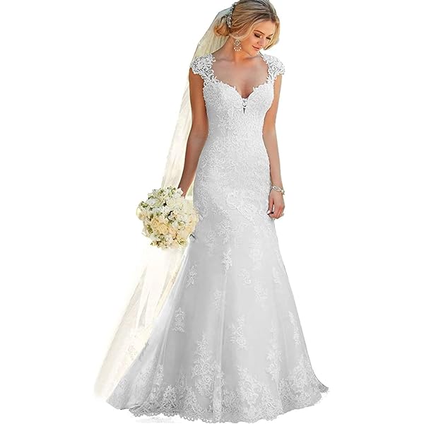 Holygift Women's Classic Beach Mermaid Wedding Dresses for Bride Lace  Appliques Backless Bridal Gowns Ivory US2 at Amazon Women's Clothing store