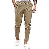 Mens Chinos Slim Fit Pants Flat Front Stretch Skinny Tapered Dress Pants Comfort Casual Solid Trousers