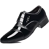Men's Elegant Patent Leather Dress Shoes Formal Business Oxfords High Gloss Dressy Derby Shoes Tuxedo Weeding Prom
