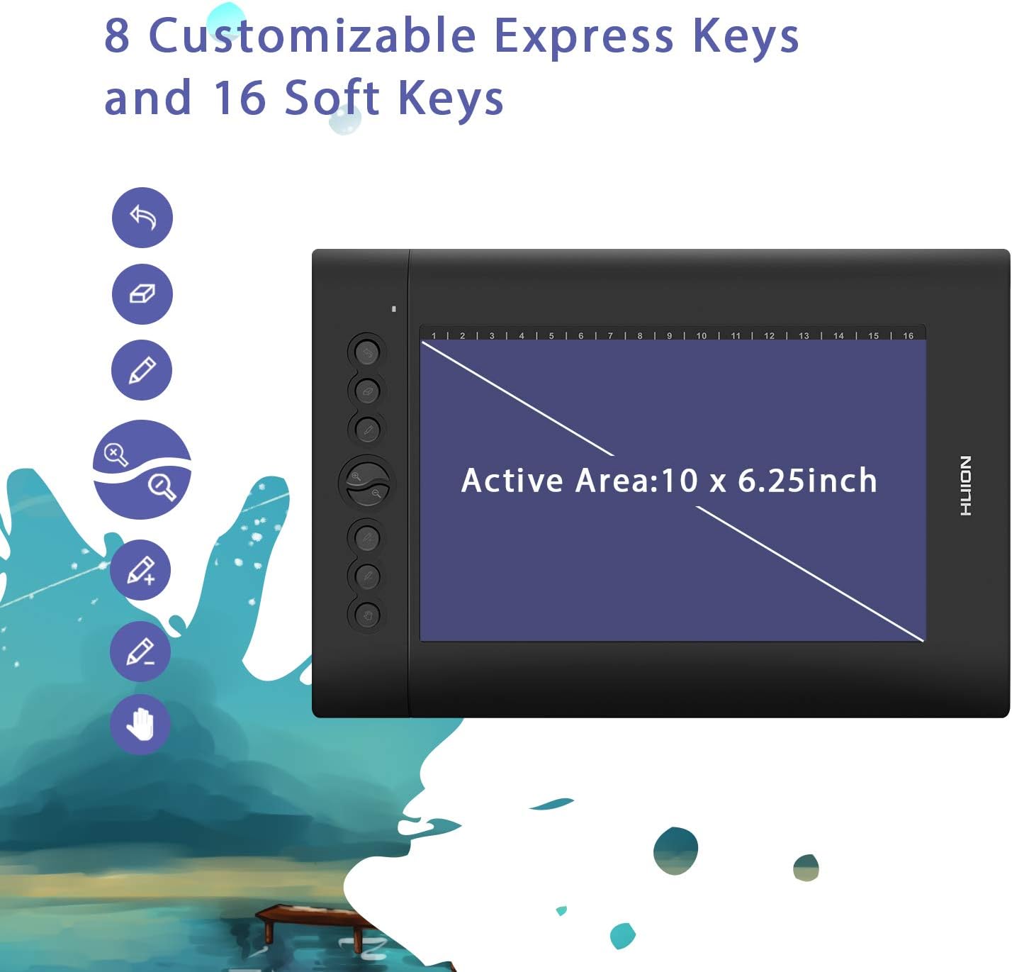 HUION Insiprpy H610 Pro V2 Android Support Graphics Drawing Tablet with Battery-Free Stylus Tilt 8192 Pen Pressure 8 Press Keys for Art Animation Beginner-10inch: Computers & Accessories