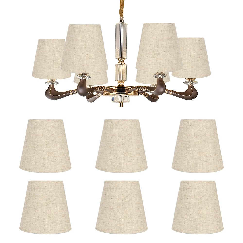 Photo 1 of 6Pcs Chandelier Lamp Shades, Modern E14 Clip On Burlap Barrel Fabric Lampshade Cover Small Droplight Wall Lamp Shade for Wall Ceiling Table