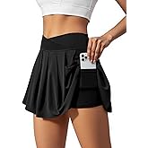 SEAJOJO Women's Athletic Skirts Crossover Wide Waistband Flowy Tennis Sports Skort with Inner Shorts Pockets