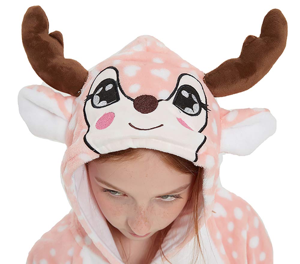 Photo 1 of ABENCA Kids Deer Onesie Reindeer Costume Animal Girls Pajamas Christmas Halloween Cosplay Sleepwear.Pink Deer.120