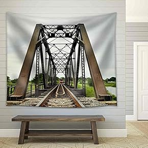 a Train Crossing The Bridge,Thailand - Fabric Wall Tapestry Home Decor - 51x60 inches