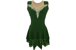 LIUHUO Ice Figure Skating Dress Girls' Long Sleeves Competition Elegant Handmade Crystal Womens