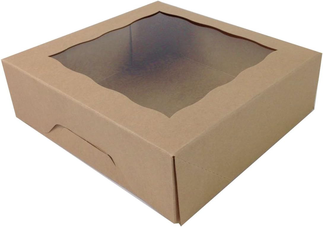 Black Cat Avenue 8" x 8" x 2 1/2" Kraft Brown Food Boxes Cookie Boxes with Window Pie Pastry Container Display Bakery Boxes, 5 Count