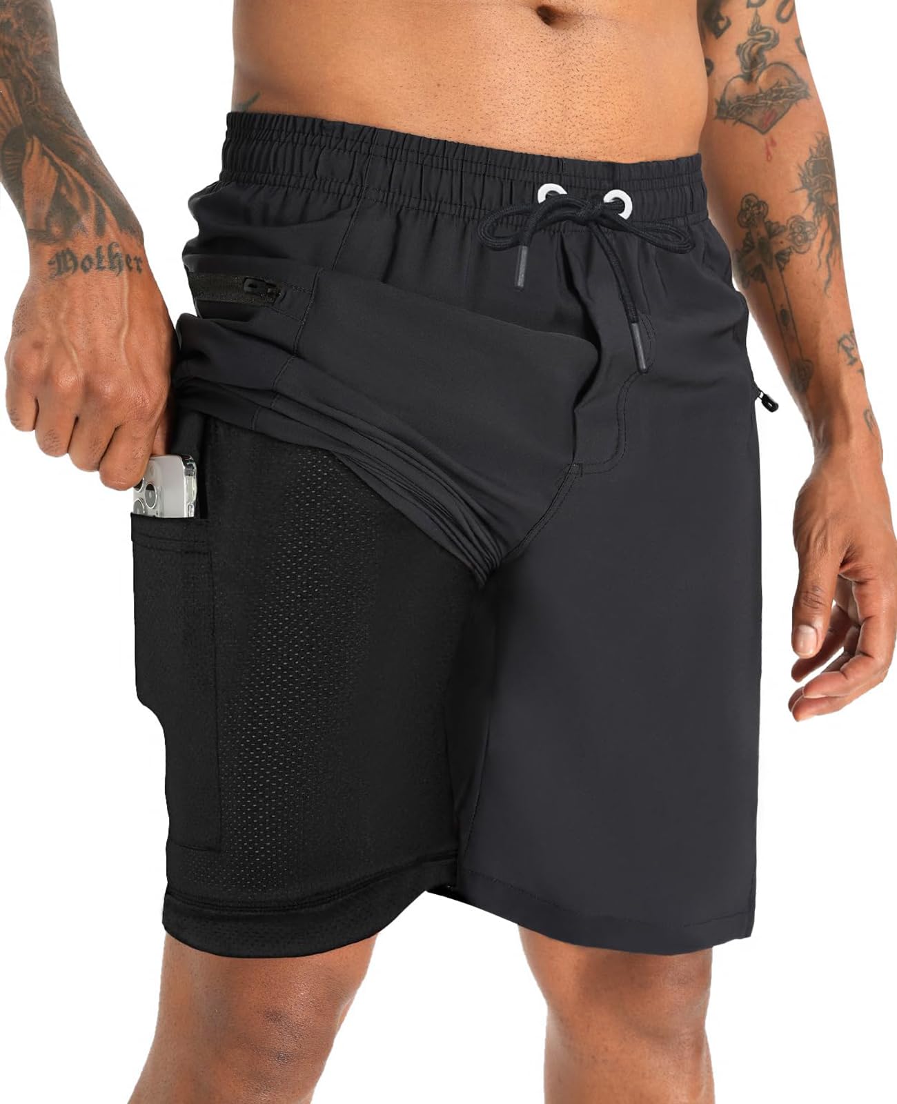 Photo 1 of ******NEEDS TO BE WASHEDDD***APTRO 2 in 1 Men's Swim Trunks 9" with Zipper Pockets Bathing Suit Built-in Board Shorts Swimwear Long Shorts Black 1X