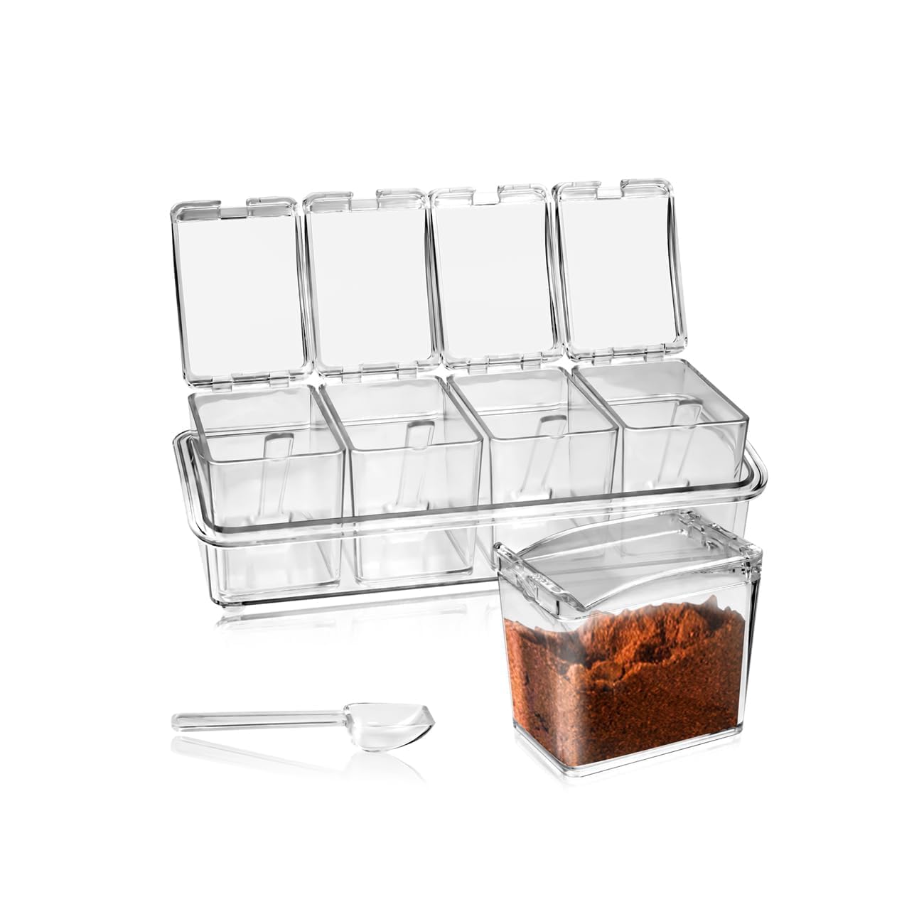 Faxco Clear Seasoning Box, 4 Pieces Seasoning Rack