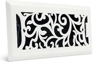 Sierra Grates 4" x 12" Floral Design Steel Floor Register in Glacier White Finish for Floor l- Decorative Air Vent Covers- Fl
