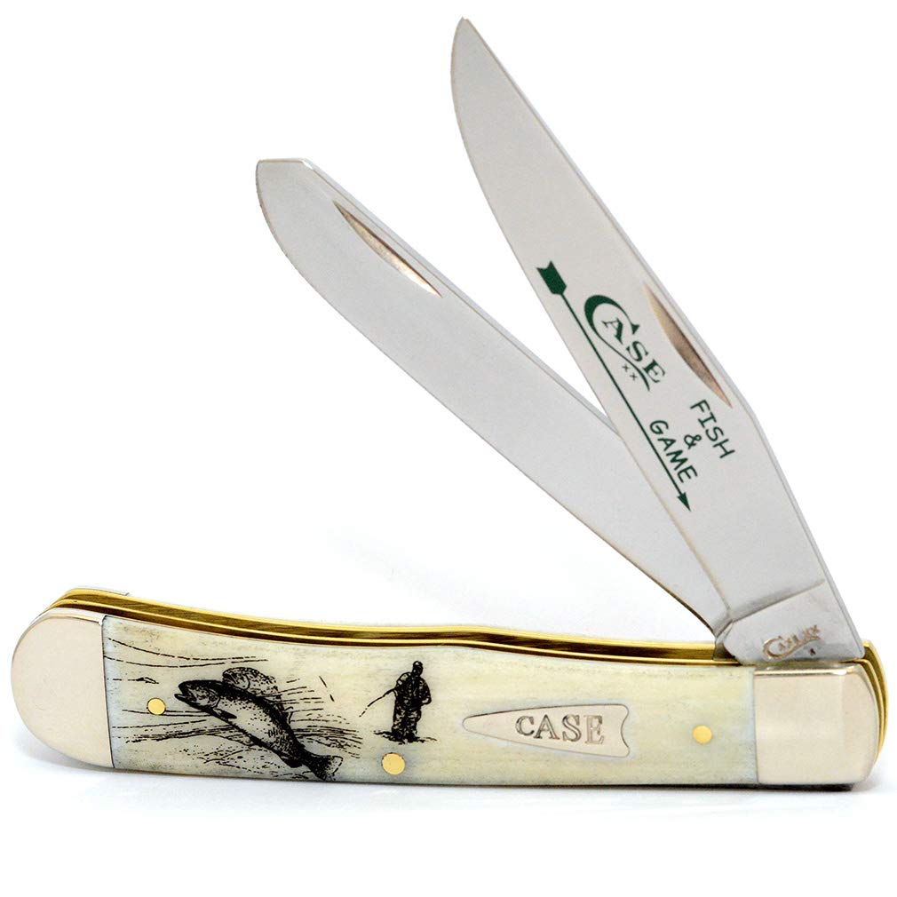 Case WR XX Pocket Knife Fish & Game Natural Smooth Bone Trapper - Fly Fisherman | 4 1/8" Closed