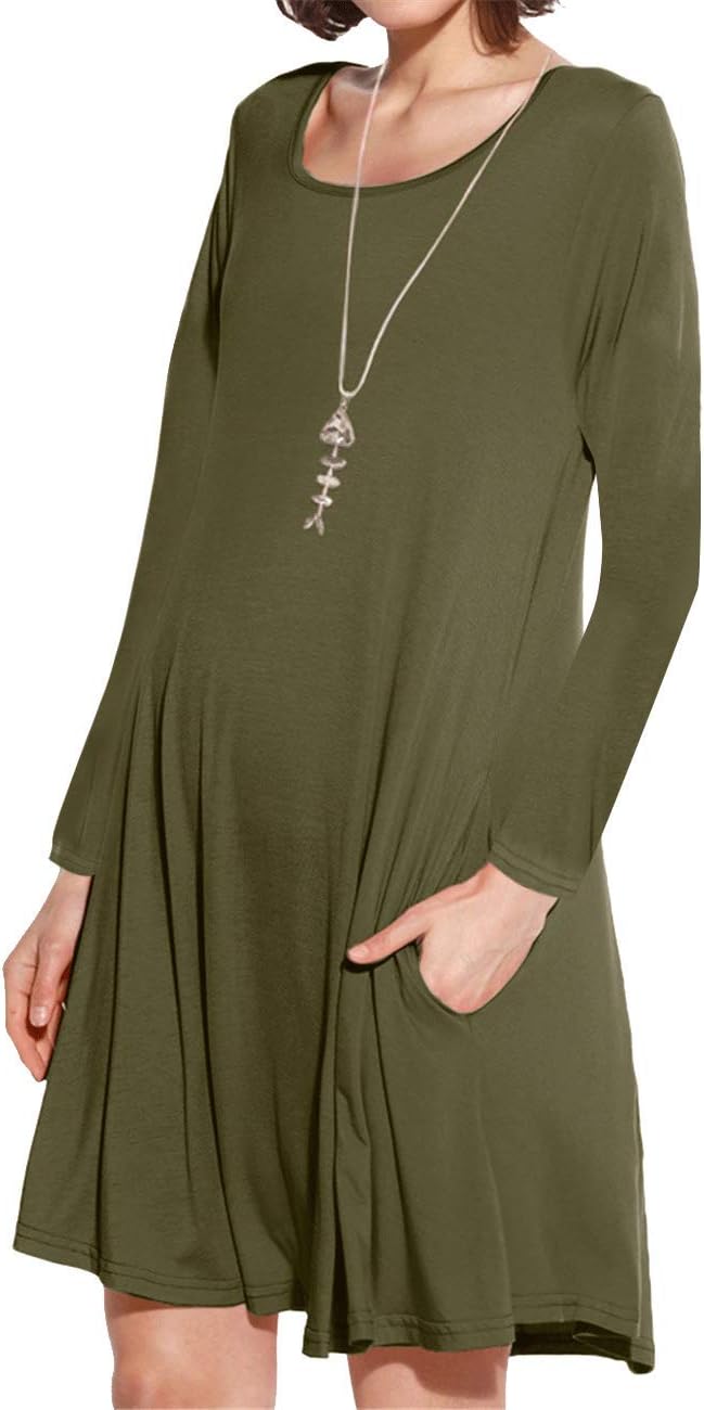 JollieLovin Women's Pockets Short Sleeve Casual Swing Loose Dress