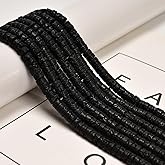 120 Pcs 3x6mm Black Volcanic Lava Rock Stone Bead Flat Heishi Disc DIY Beads for Bracelets Jewelry Making Crafts