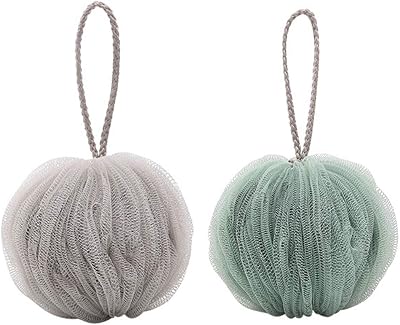 Omenluck 2Pcs Bath Shower Sponge Ball Mesh Exfoliating Scrubber Rope Handles