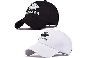 Funshow 2 Pack Canada Maple Leaf Hat Embroidery Canadian Baseball Cap for Men Women