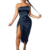 Women's Satin Dress Spaghetti Strap Drawstring Ruched Cocktail Evening Party Night Club Dresses