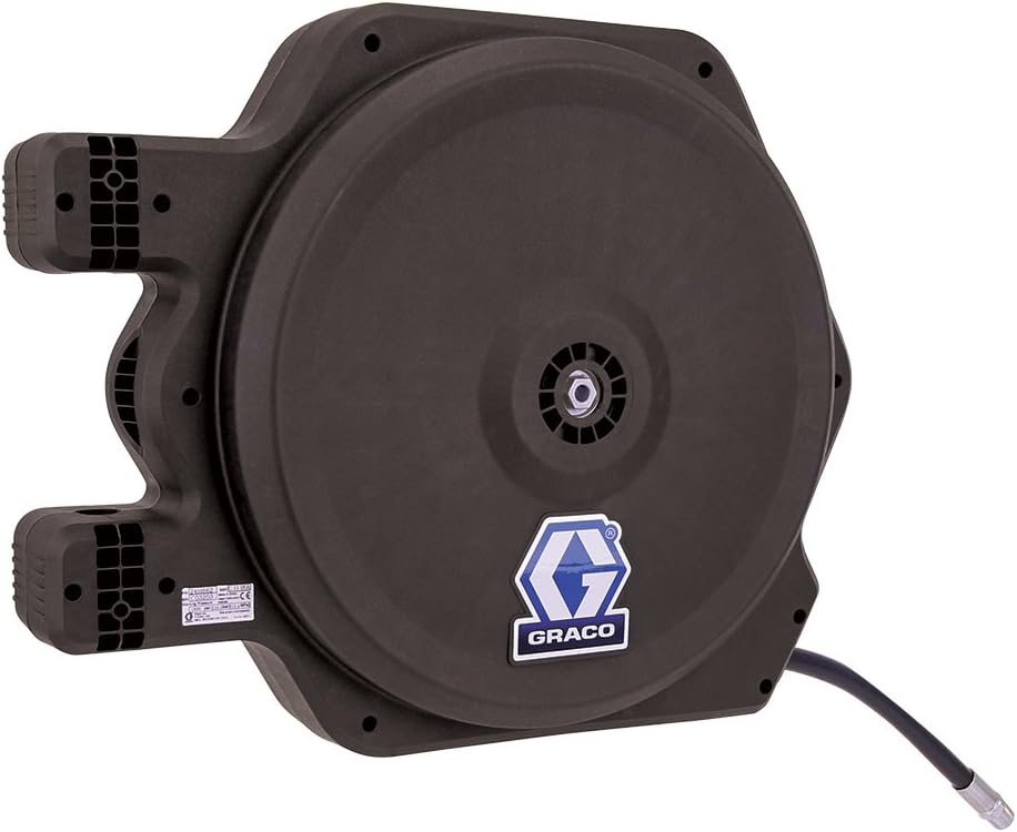 Graco 24F760 LD Series Enclosed Fixed Mount Hose Reel for Oil with Hose Inlet Kit, 1/2" x 35' Hose, 1800 psi, Blue/Black