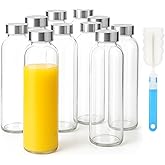 Sursip 24oz Glass Water Bottle Set of 10, Leak Proof Clear glass juice bottle for juicing, Reusable Drinking Bottles with Stainless Steel Lid, Beverage Storage Containers for Refrigerator-BPA Free