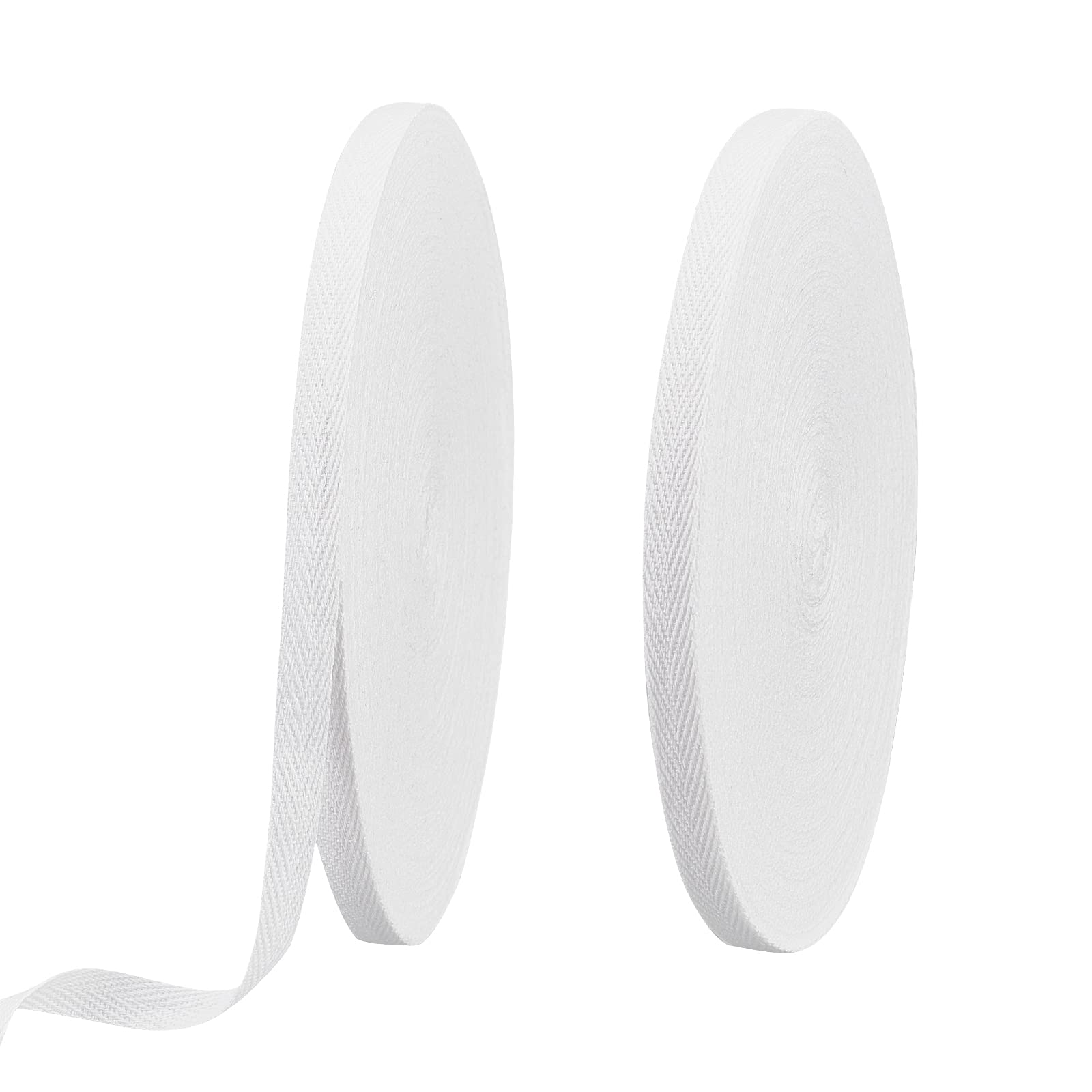NBEADS 2 Rolls Herringbone Cotton Webbings, 10mm Wide White Cotton Twill Tape Ribbons Cotton Herringbone Cords for Wrapping Gifts DIY Crafts, 49 Yards(45m)/Roll
