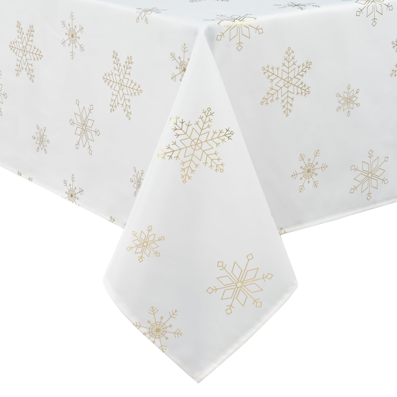 Alishomtll Christmas Tablecloth Table Cover Waterproof Table Cloth Rectangular Wipe Clean, Gold Snowflake Xmas Washable Tablecloth for Holiday Dinner Kitchen Party New Year, 55x79in/140x200cm