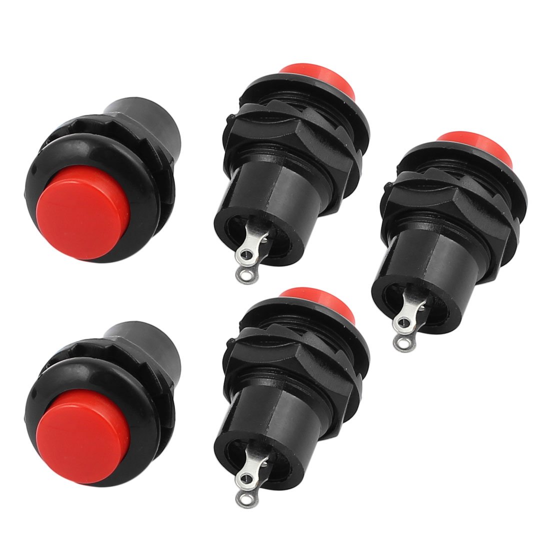 sourcingmap 5pcs AC250V 3A 2 Terminals SPST On/Off Momentary Push Button Switch Red