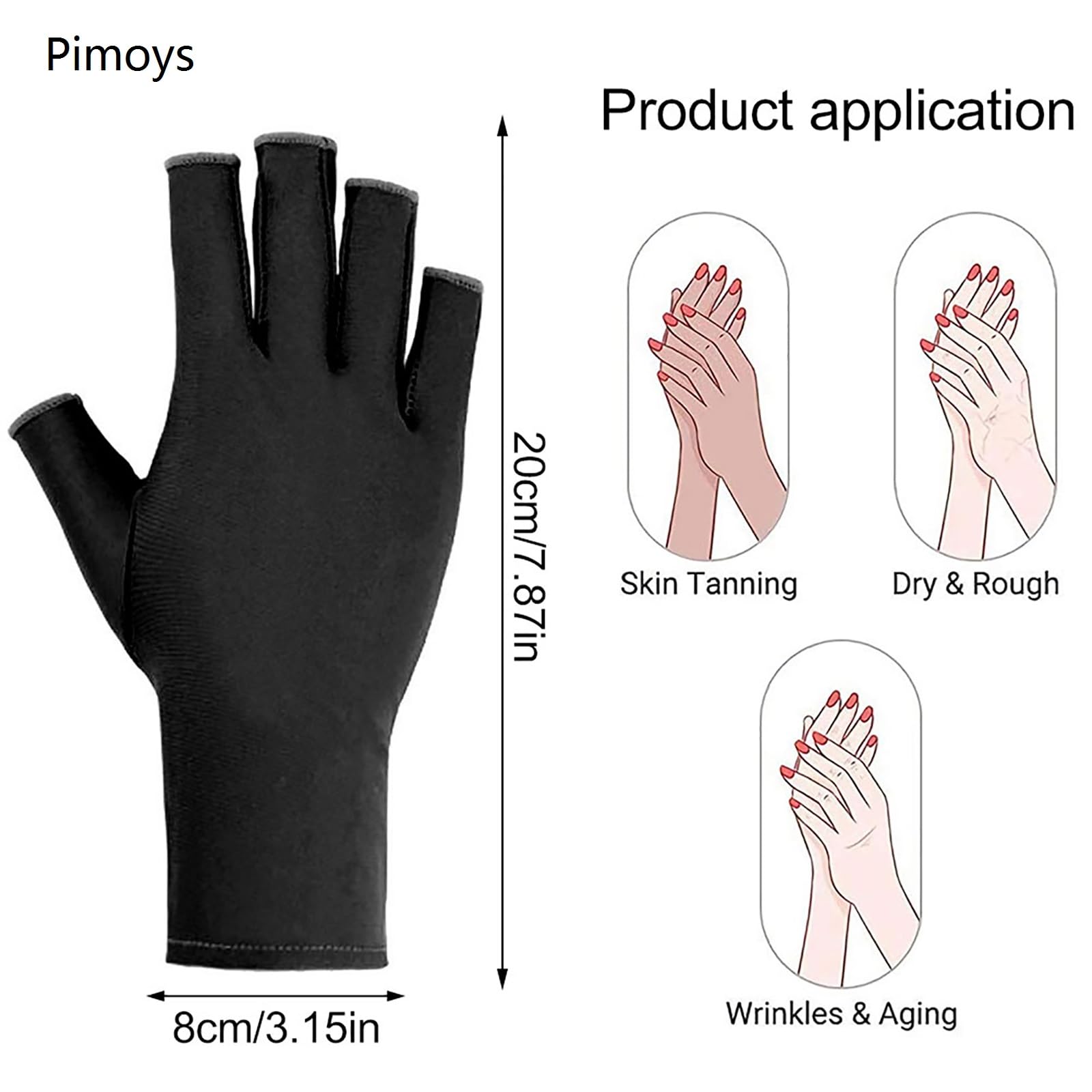Pimoys UV Gloves for Gel Manicures UPF50+ Fingerless UV Light Protection Gloves for Gel Nails Manicure