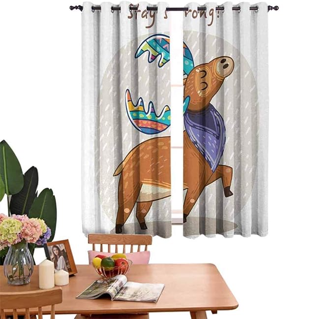 N / A Cortina de Ventana Ciervo de Alce con Bufanda y Arco Iris Cita de