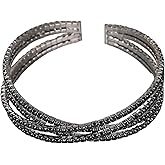 FUTIMELY Chunky Rhinestone Open Cuff Bracelets,Glittering Layered Cubic Zirconia Bangle,Aesthetic Black Crystal Geometric Bracelets for Party Prom Wedding