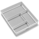 madesmart Classic 4 Compartment Drawer Organizer, White | non slip feet, rounded corners, soft grip base, open sections, cords tech accessories, office craft supplies, woman owned