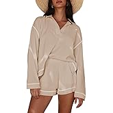 Pink Queen Women's 2025 Fall Casual Waffle Knit Long Sleeve Lounge Sets Casual Top and Shorts 2 Piece Outfits Sweatsuit