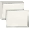50 Sheets Silver Foil Certificate Paper for Printing - Customizable Blank Cardstock with Border for Graduation Diploma, Achievement Awards, Recognition Documents (8.5 x 11 in, Ivory)