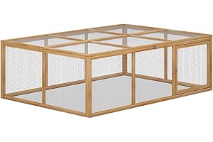 MoNiBloom Chicken Run for Yard Wood Chicken Cage with Openable Side Door and Roof, Combinable Bunny Hutch Rabbit Pen Hen Coop Add-Ons, Outdoor Small Animal Habitat Enclosure, 68 x 48 x 22 inch