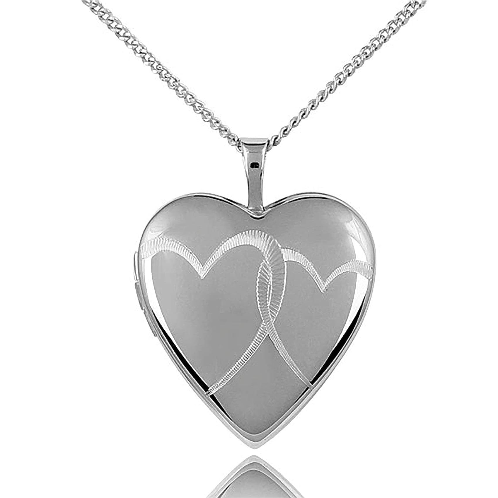 20mm Engraved Interlocking Hearts Pattern Sterling Silver Heart Locket Necklace for Women/Teenager/Girls On 18 Inch Chain - 925 Sterling Silver - Engravable - Size: 20mm W X 24mm H