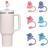 8PCS Cute Ghost Halloween Straw Toppers for Stanley Cup,Dust-Proof Reusable Silicone Straw Cover Caps, Fits 30oz & 40oz Tumblers, Accessories for Halloween/Day of the Dead Gifts