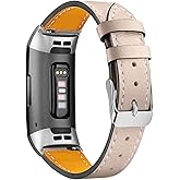 Mtozon Leather Bands Compatible with Fitbit Charge 4/Charge 3, Replacement Accessories Wristband Straps for Women Men, Beige