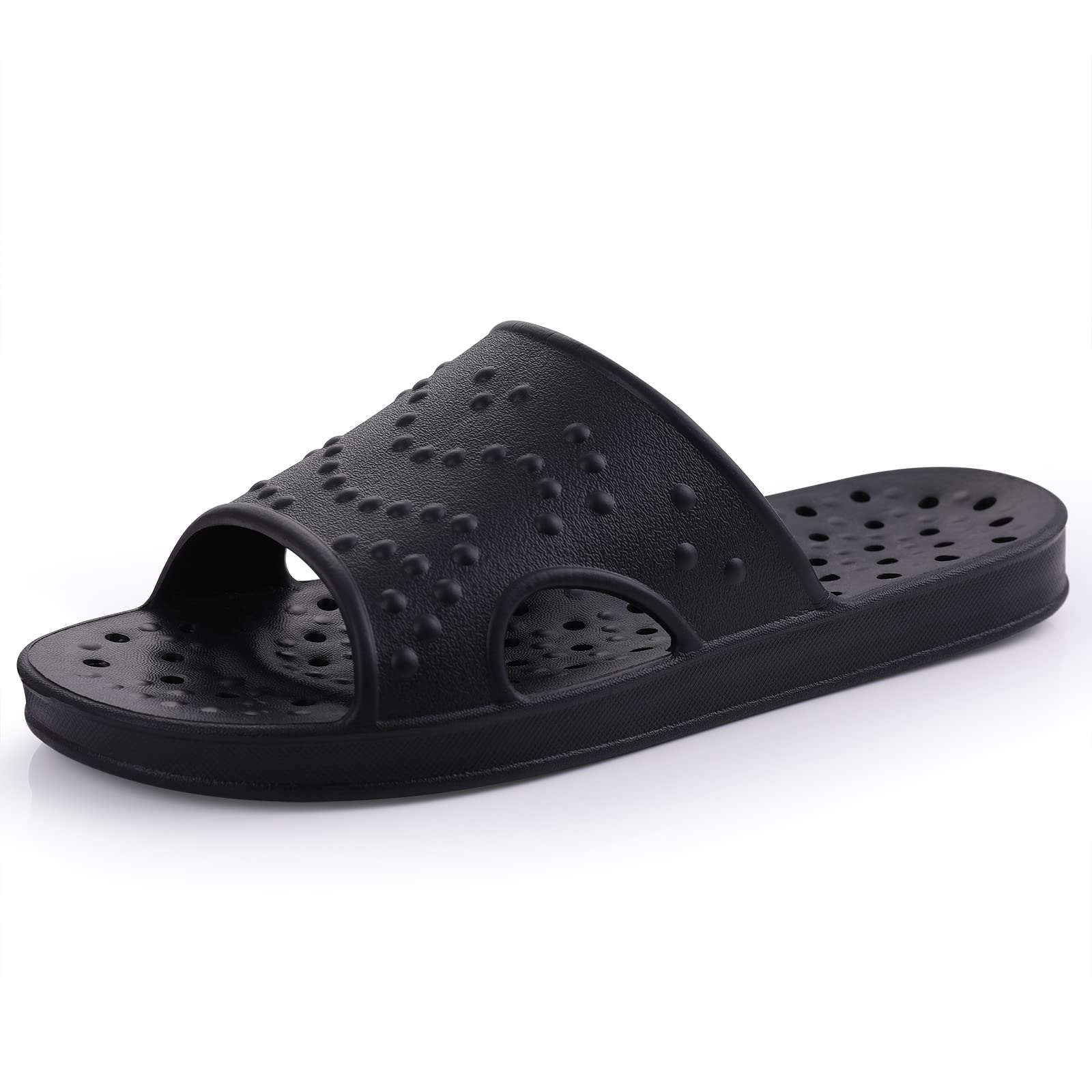 Photo 1 of shevalues Shower Shoes for Women Men with Arch Support Quick Drying Pool Slides Lightweight Beach Sandals with Drain Holes, Black 8-9 Women / 6.5-7.5 Men