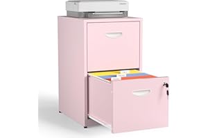Kubohogar 2 Drawer File Cabinet with Lock,Pink Metal Filing Cabinets,Vertical Locking File Cabinet Fit Hanging Files, Letter,File Box and A4 Documents(Pink)