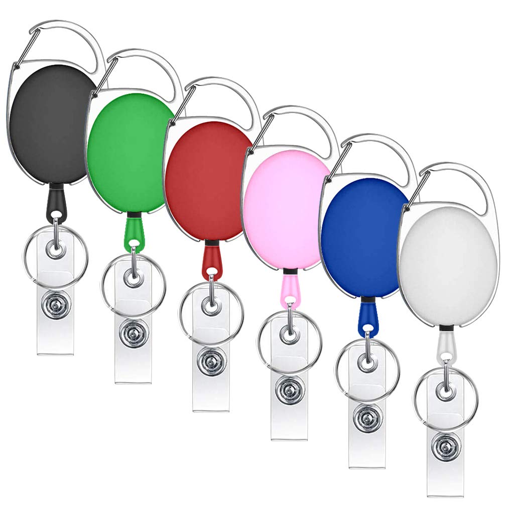 6 Pieces Mixed Colors Carabiner Retractable Badge Reel Clips Lanyard Extender for Key Ring and ID Cards