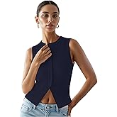 Women’s Button Down Tank Tops Ribbed Summer Vest Button Up Open Front Sleeveless Slim Fit Crop Going Out Tops