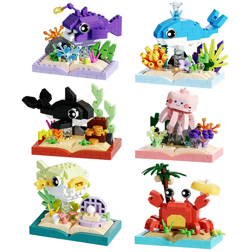 PyrrlicToy Animal Building Blocks Marine 6Pcs Animal Miniature Building Blocks Set, Marine Animal Miniature Building Blocks Suitable for Adult aged 14 and Above