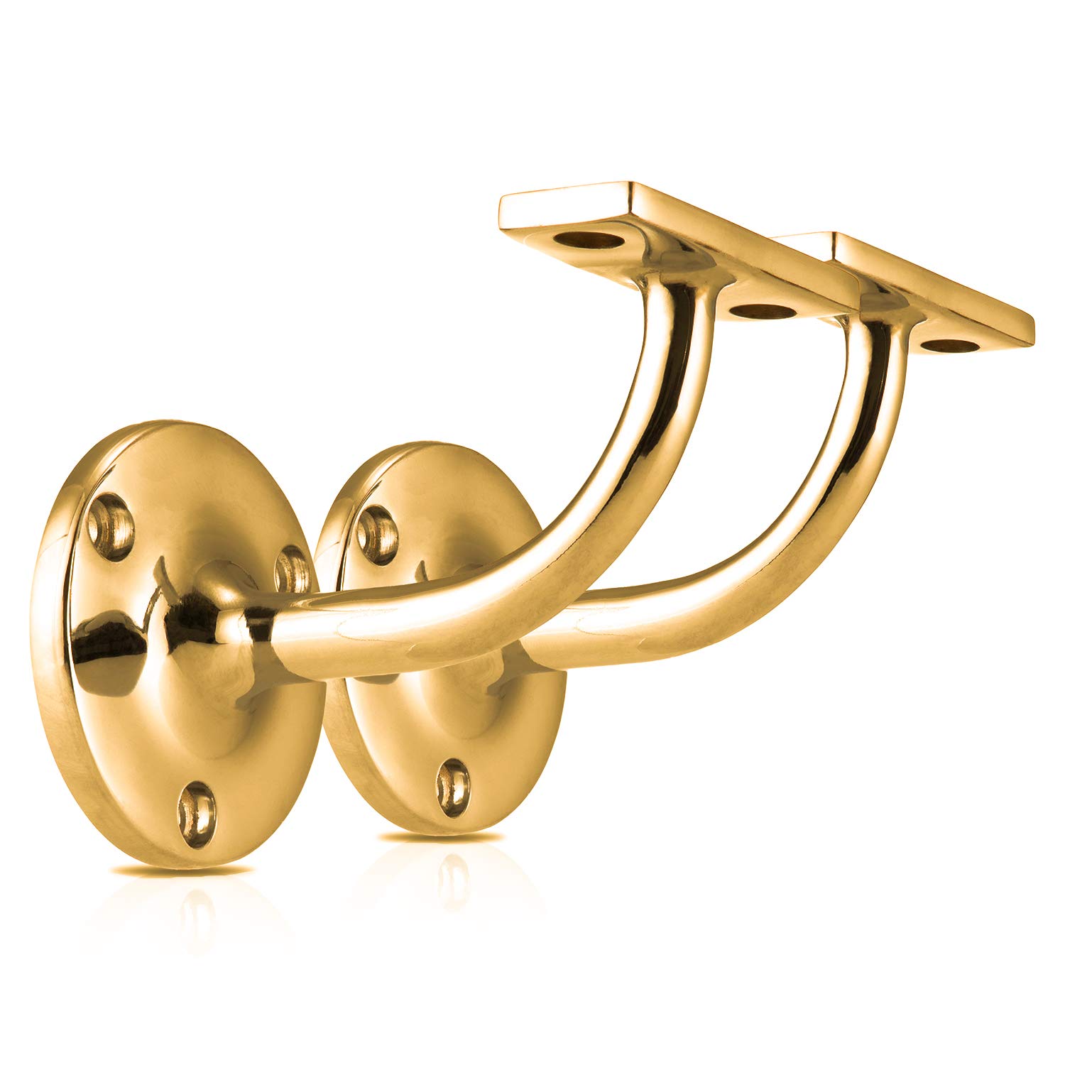 XFORT Set of 2 Polished Brass Handrail Brackets, Banister Brackets for Stair Banister Handrail. โ image 1