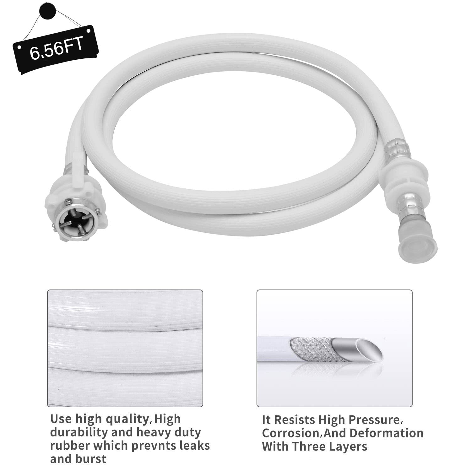 portable washing machine hoses, Suitable for Twin Tub washing machine, mini washing machine,(quick connect) (PVC, 6.56FT/2 Meters)