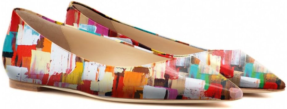 YCG Womens Comfort Printing Pleather Ballet Flat Shoes