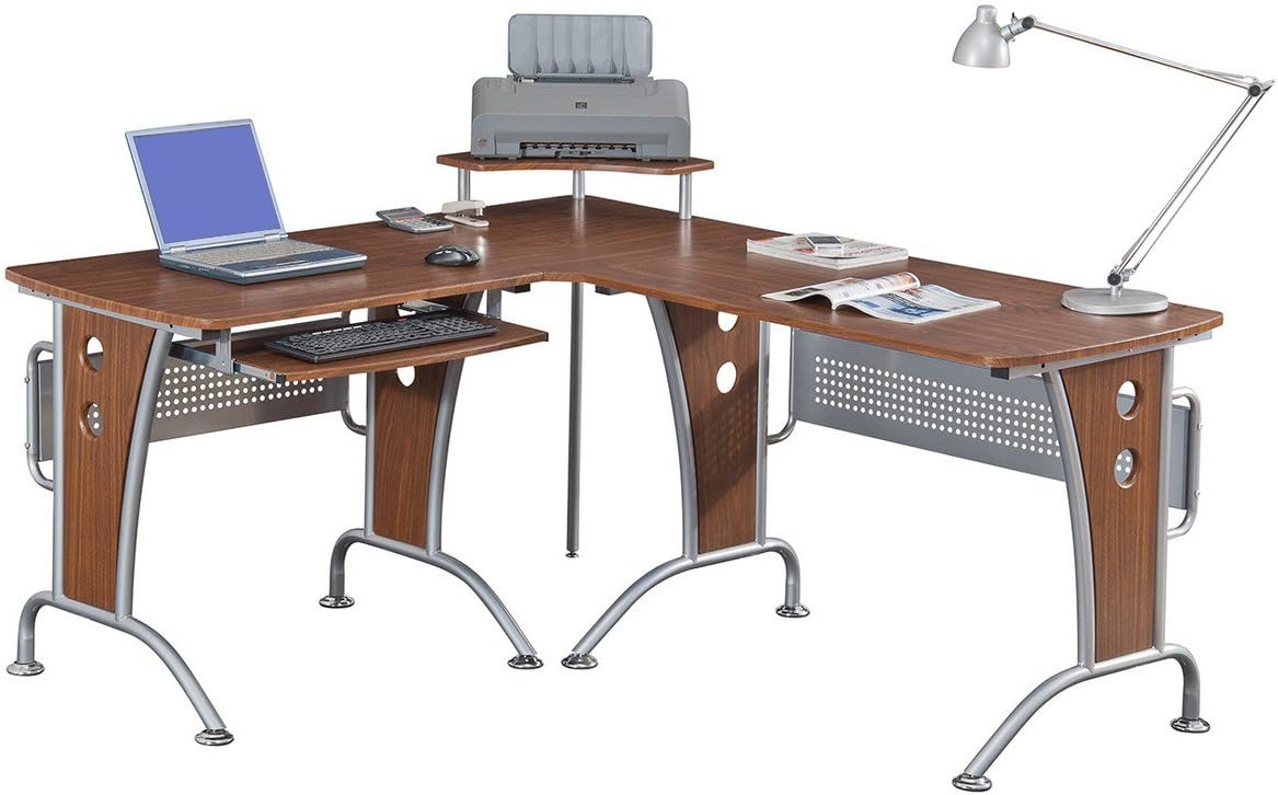 TECHNI MOBILI VIP Suite Ergonomic Corner L-Shaped Computer Desk Workstation - Mahogany